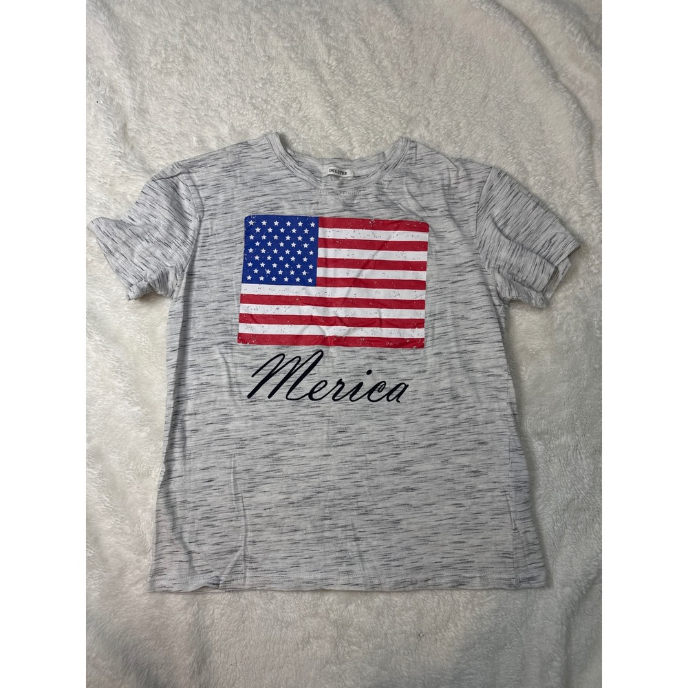 DULUTEE Merica‎ American Flag Grey Dye Graphic T-Shirt Mens Large
